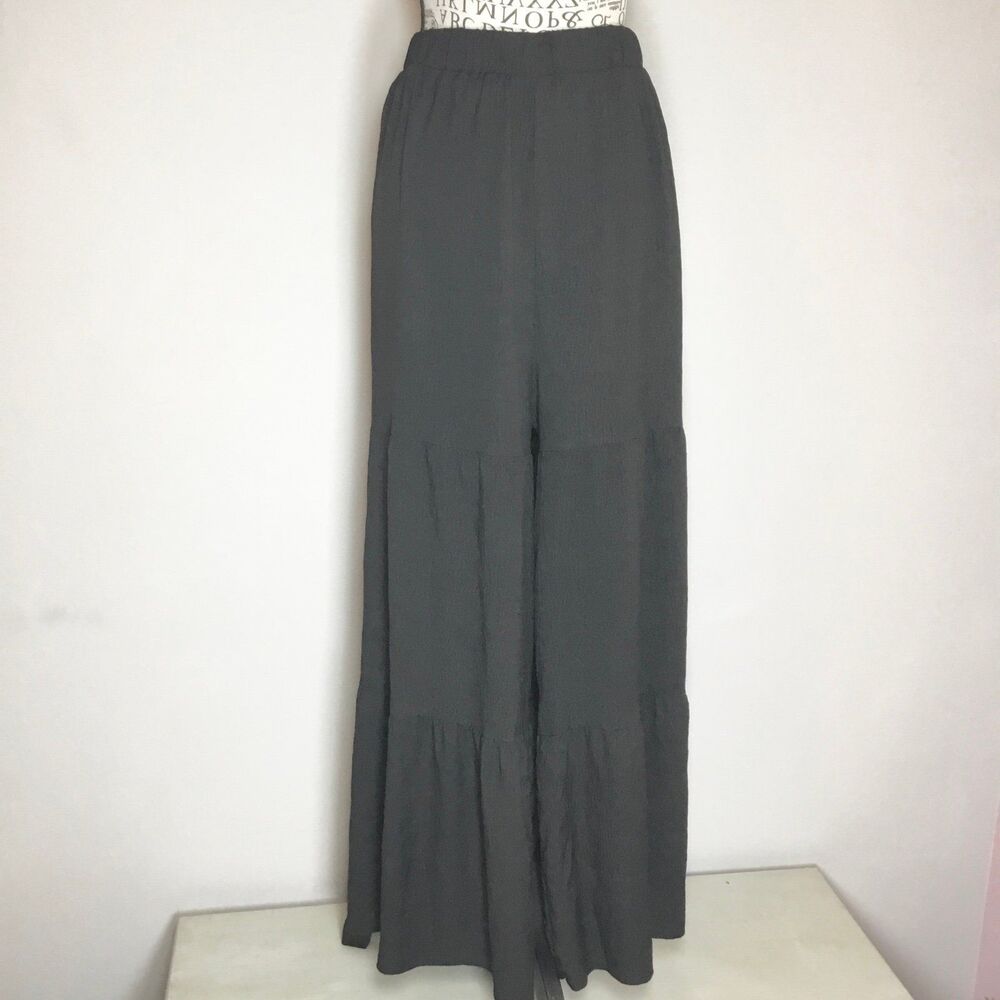 Black tiered wide leg pants cullottes hippie floaty elastic waist 38”-46” 3XL